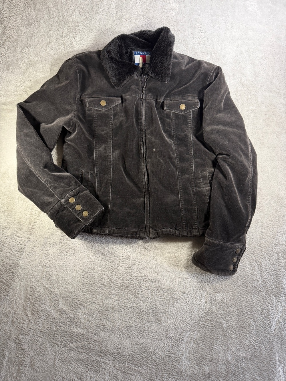 Scorpio USA Faded Black Fur Zip-Up Bomber Jacket XXL/L